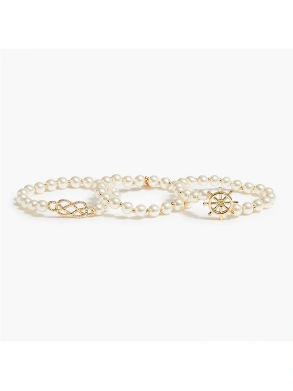 J. Crew Nautical Pearls 3 piece Beaded Bracelet Set with Gold Ship Charms